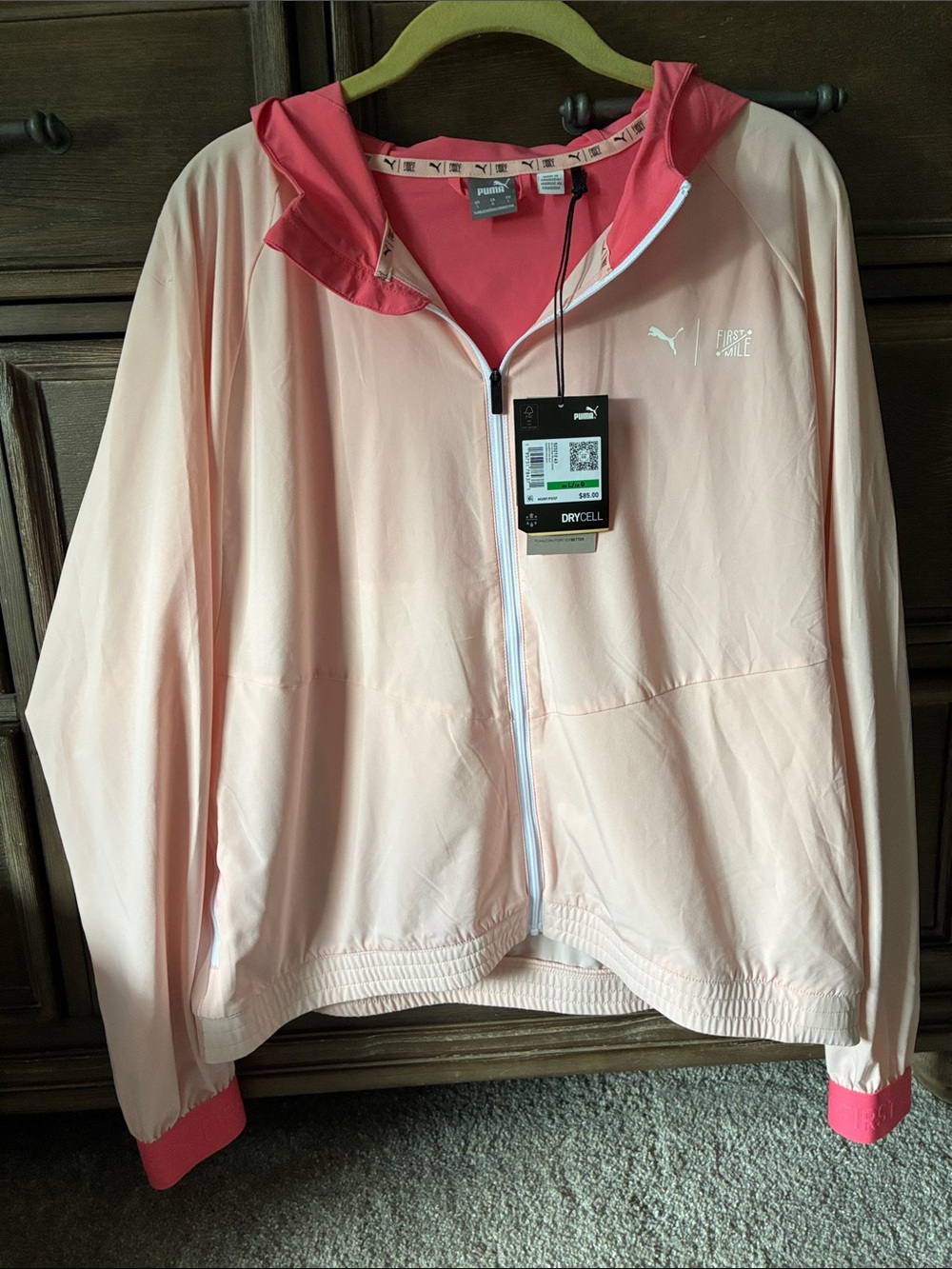 Puma Women's Light Pink Hooded Athletic Jacket with Coral Accents